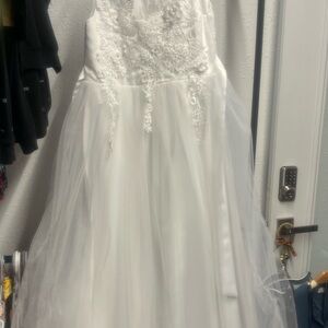 White Girls' Lace Appliqué Tulle Dress